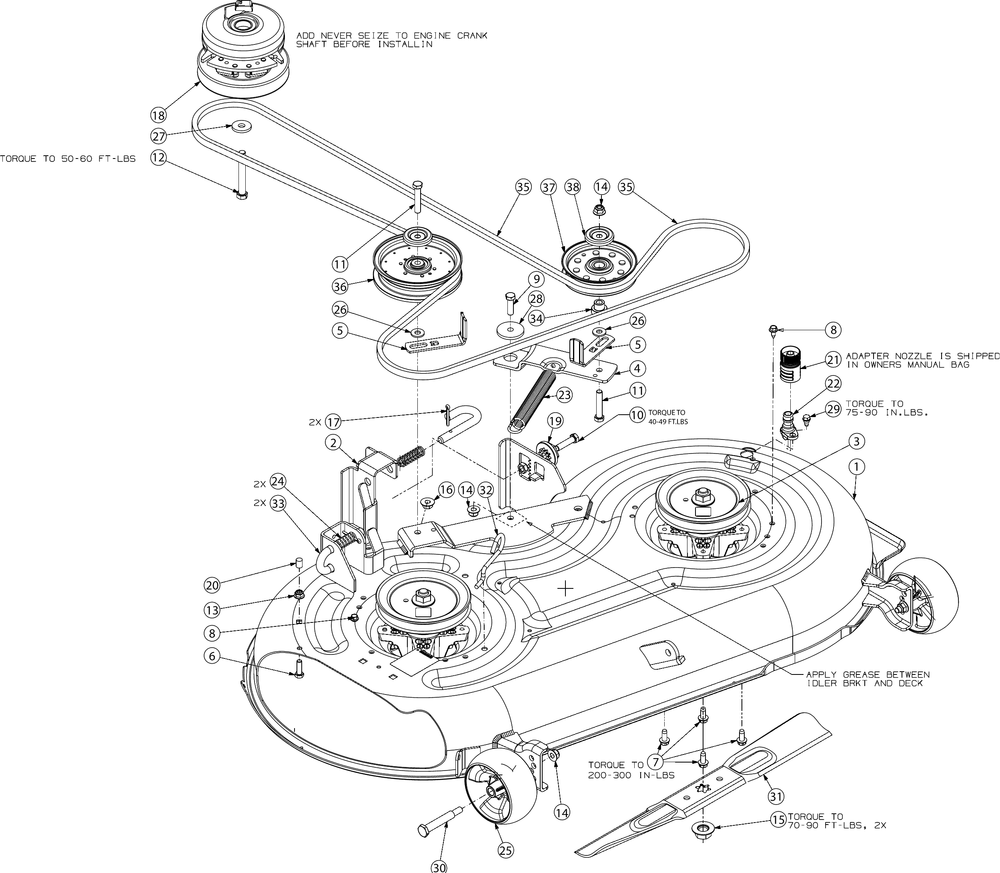 Deck Diagram and Parts List for RZT-S42KH (17ARCBDS056)(2017) Cub Cadet Lawn Tractor
